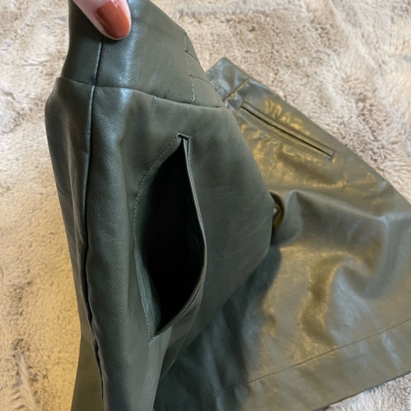 Olive Green Mini Faux Leather Skirt - Picture 8 of 13